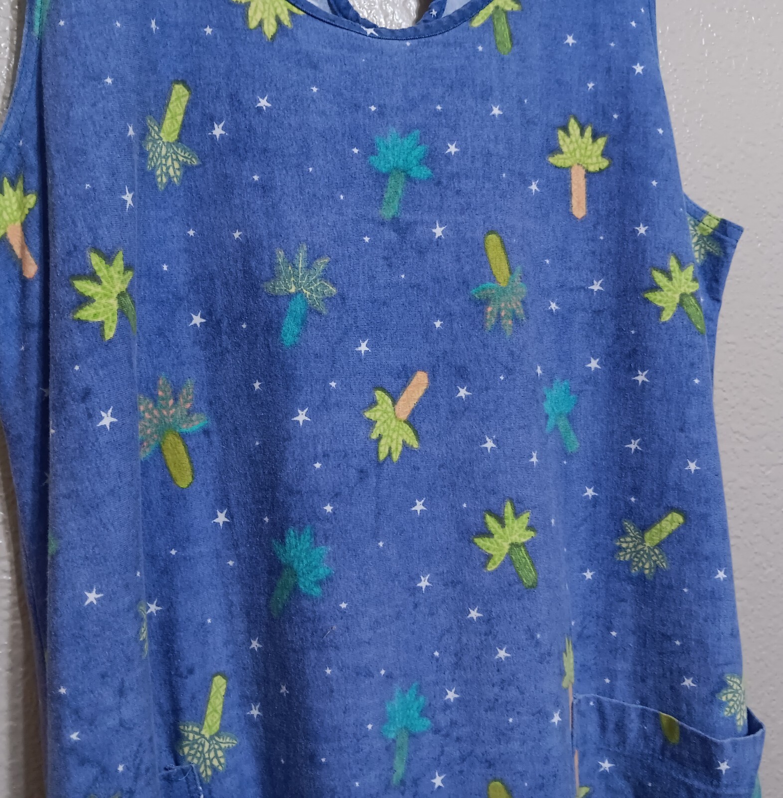 On White XL Purple Pink Green Palm Tree Stars Cotton Knit Maxi Dress