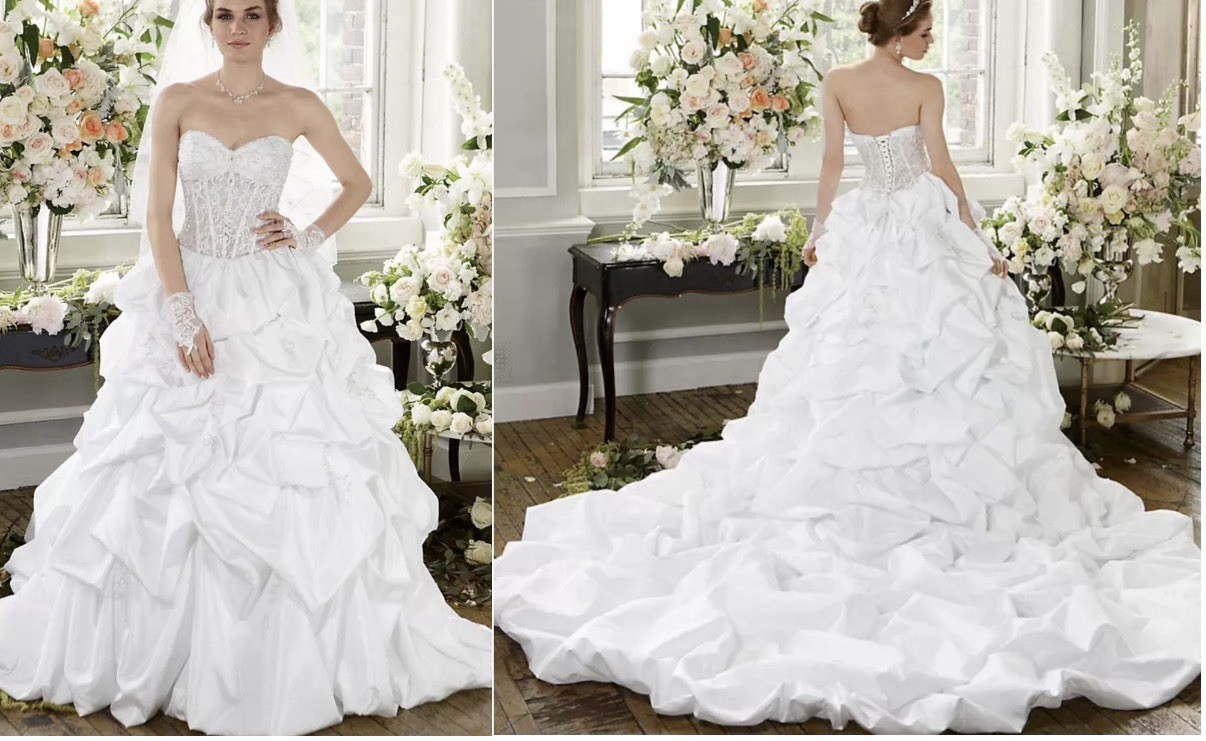 David’s Bridal Luxe Pick Up W/Illusion Bodice & Lace Up Back MSRP $1399~Sz.4~NWT