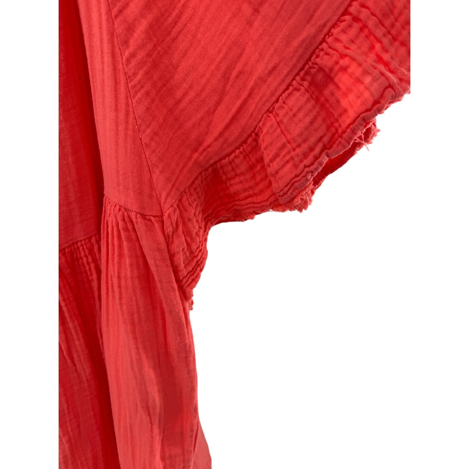 STARK X Coral Gauze Cotton Ruffled Sleeve Tiered Mini Dress M Made in USA