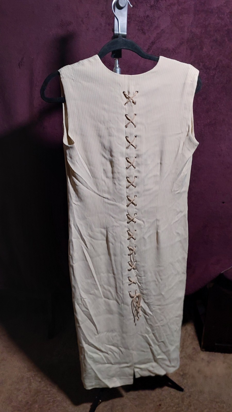 Vertigo Paris Beige Woven Lace-Up Sleeveless Round Neck Knee Dress Women’s S