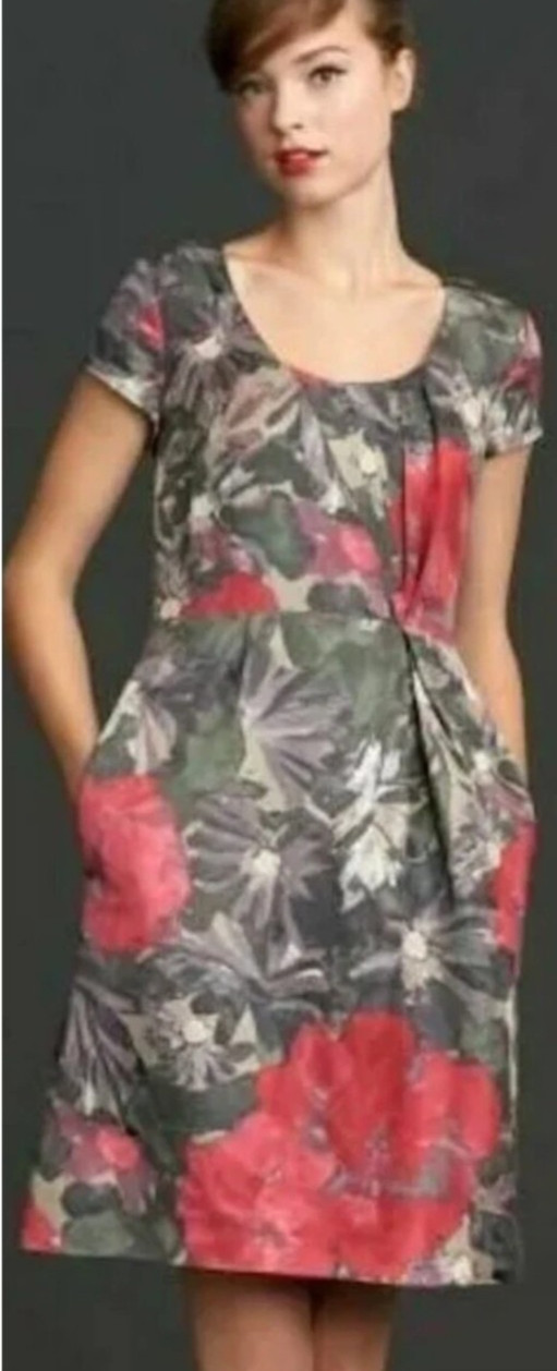 Mad Men Janie Briant Linen Blend Floral Midi Dress Retro 60s Chic Watercolor US0
