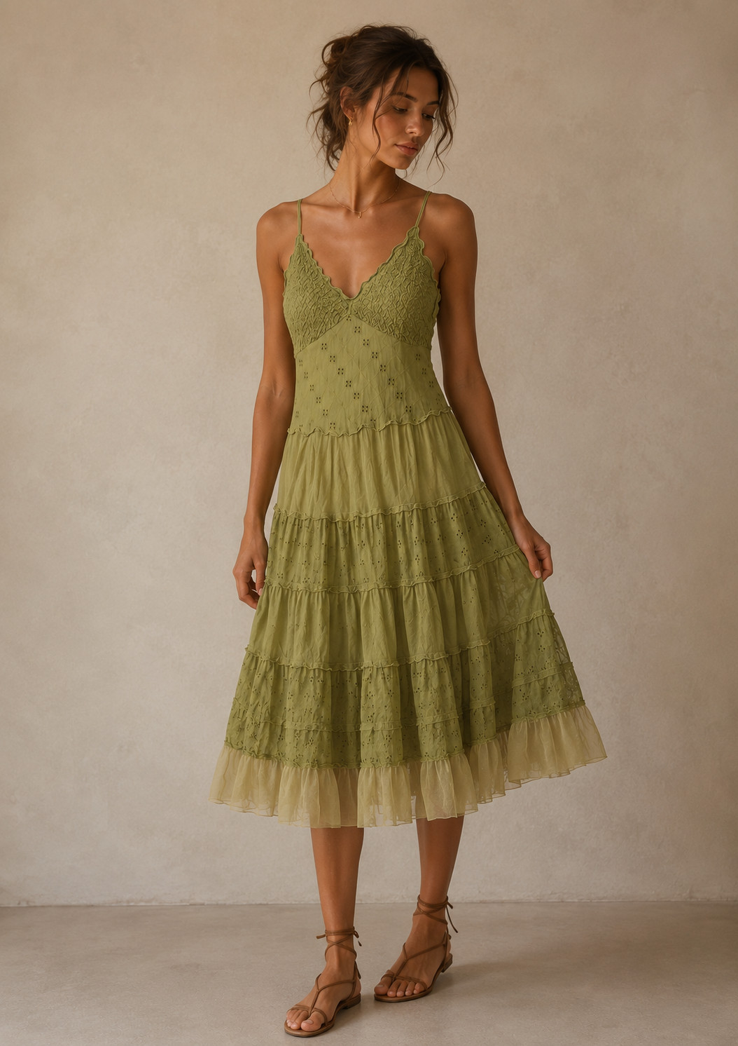 Connected Y2K Fairy Dress Womens Small Embroidered Tiered Midi Sundress Boho