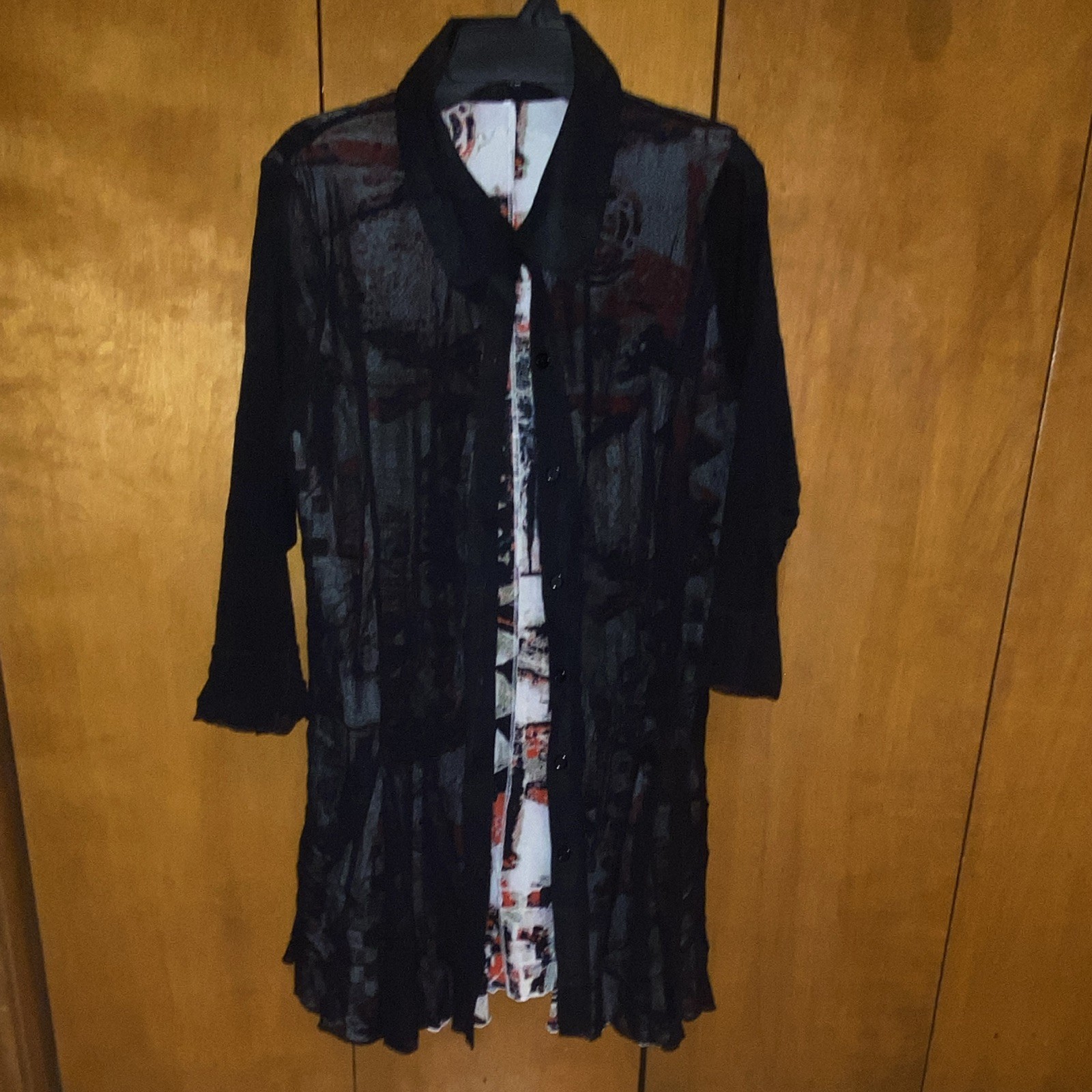 Mechant Abstract Mesh Button Front Collared T-Shirt Dress, Reversible XL