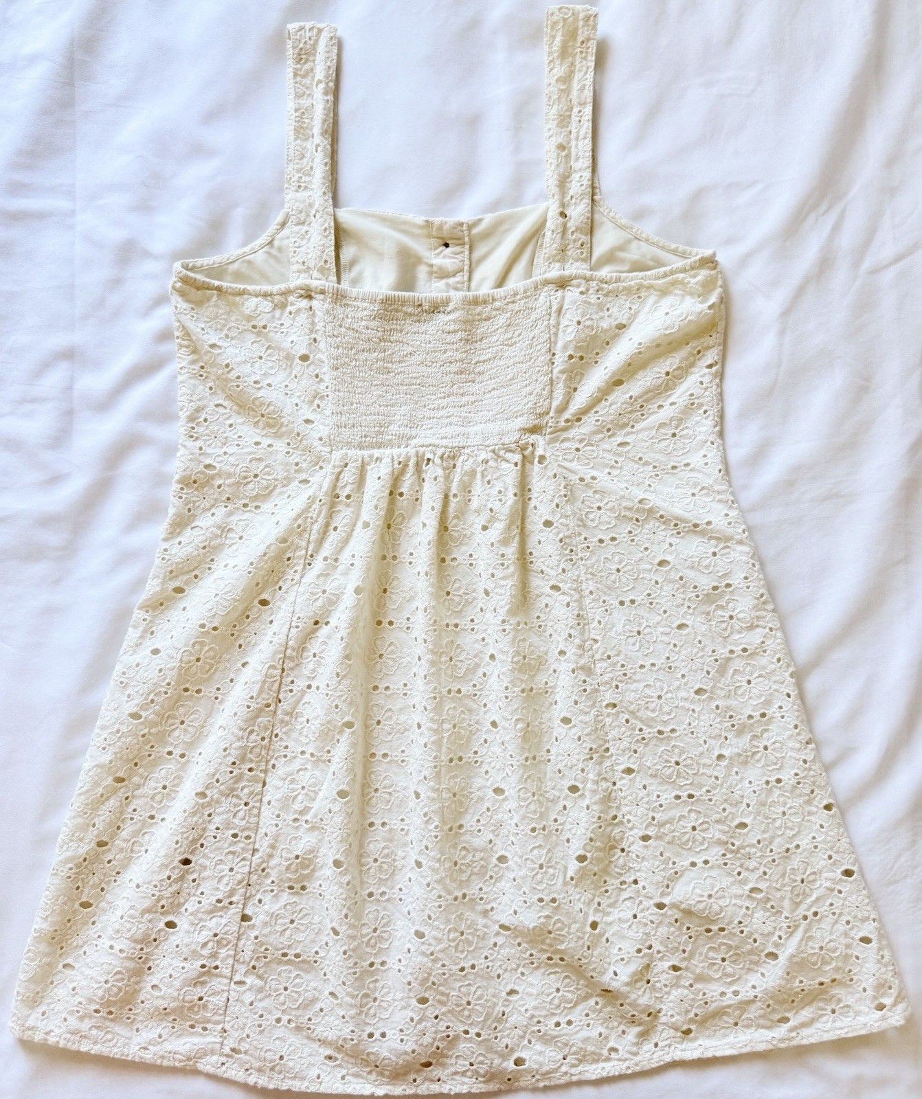 BOHO American Eagle White Cotton Eyelet Square Neck Smocked Mini Dress M
