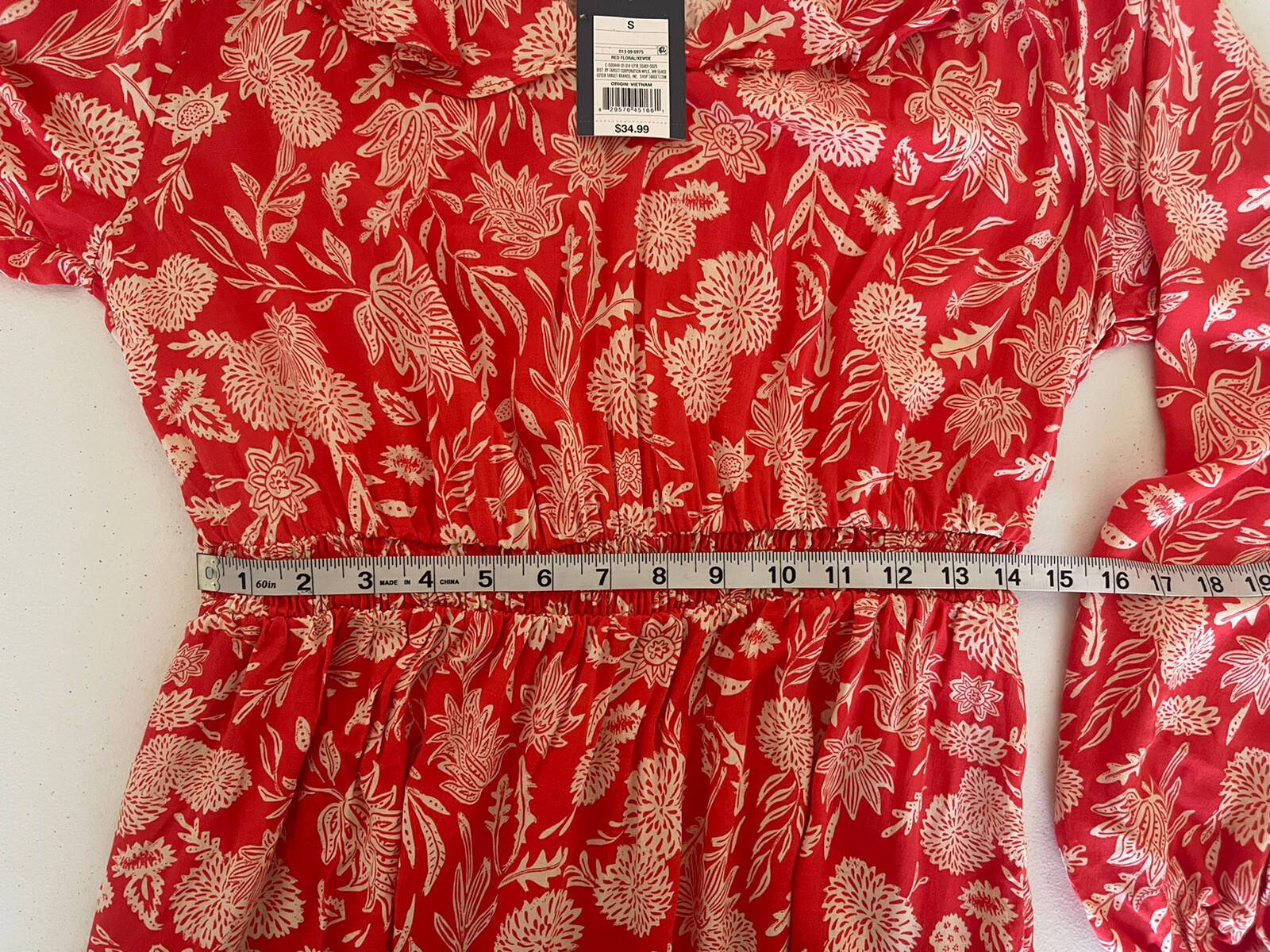 Universal Thread Women’s Red/White Floral V-Neck Long Sleeve Ruffeled Dress s S