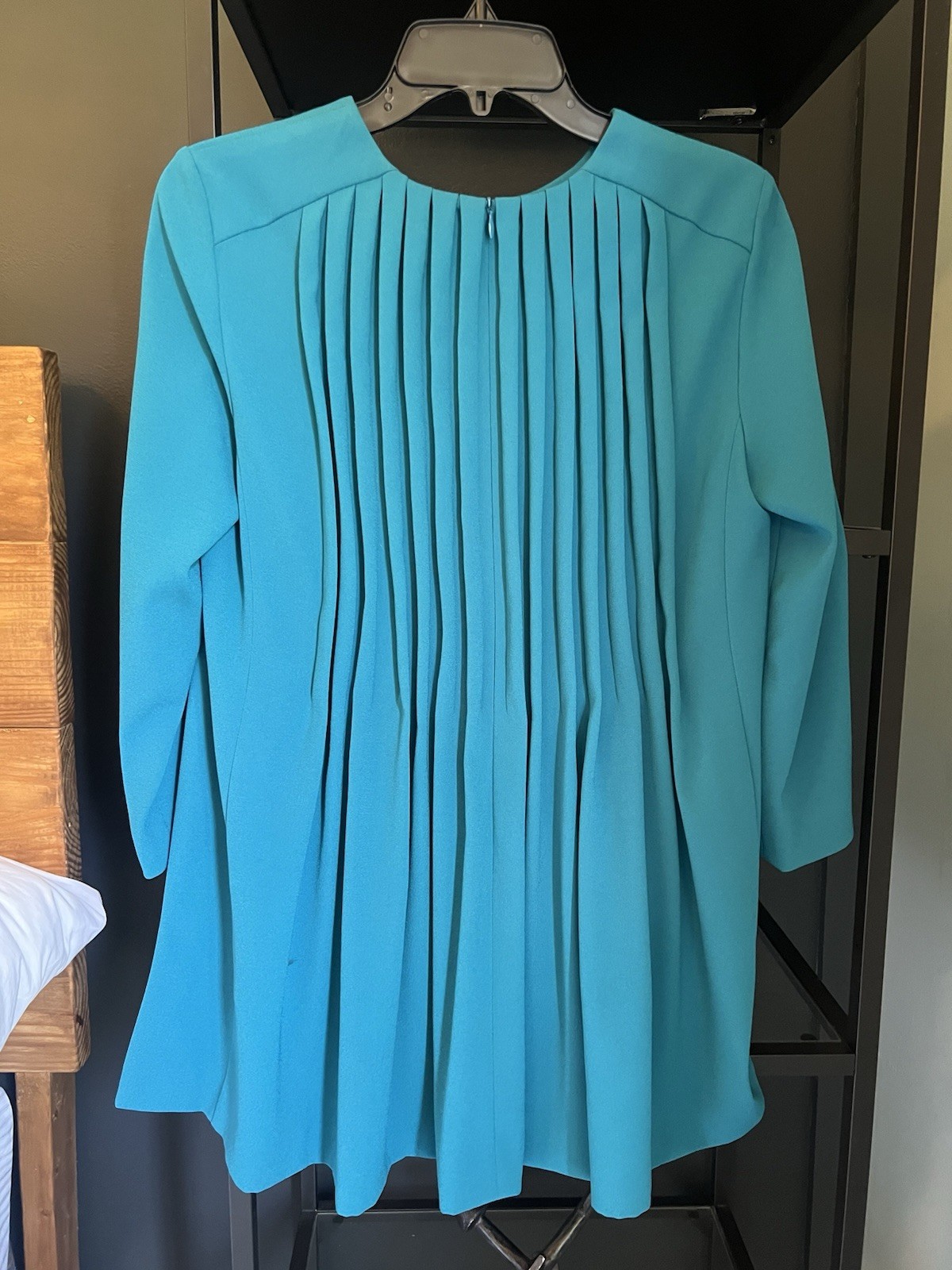ESCADA Black Label Nissis Sheath Mini Dress Pleated Back Blue 3/4 Sleeve 36