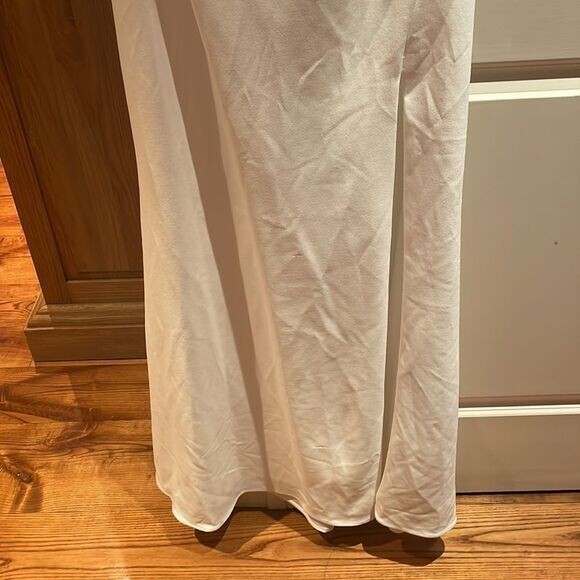 Xscape Amabella lace up long strapless scuba crepe white embelishment 16 wedding