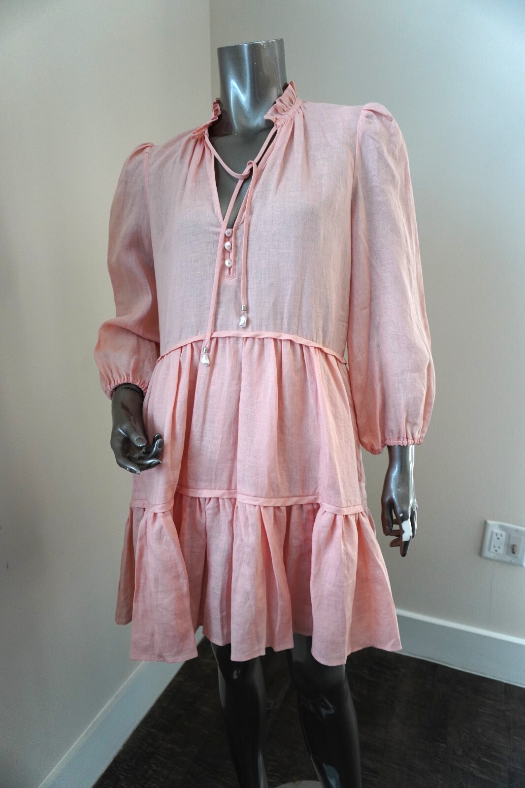 Veronica Beard Hawkin Linen Dress Pebble Light Coral Size 4 New Tag $448