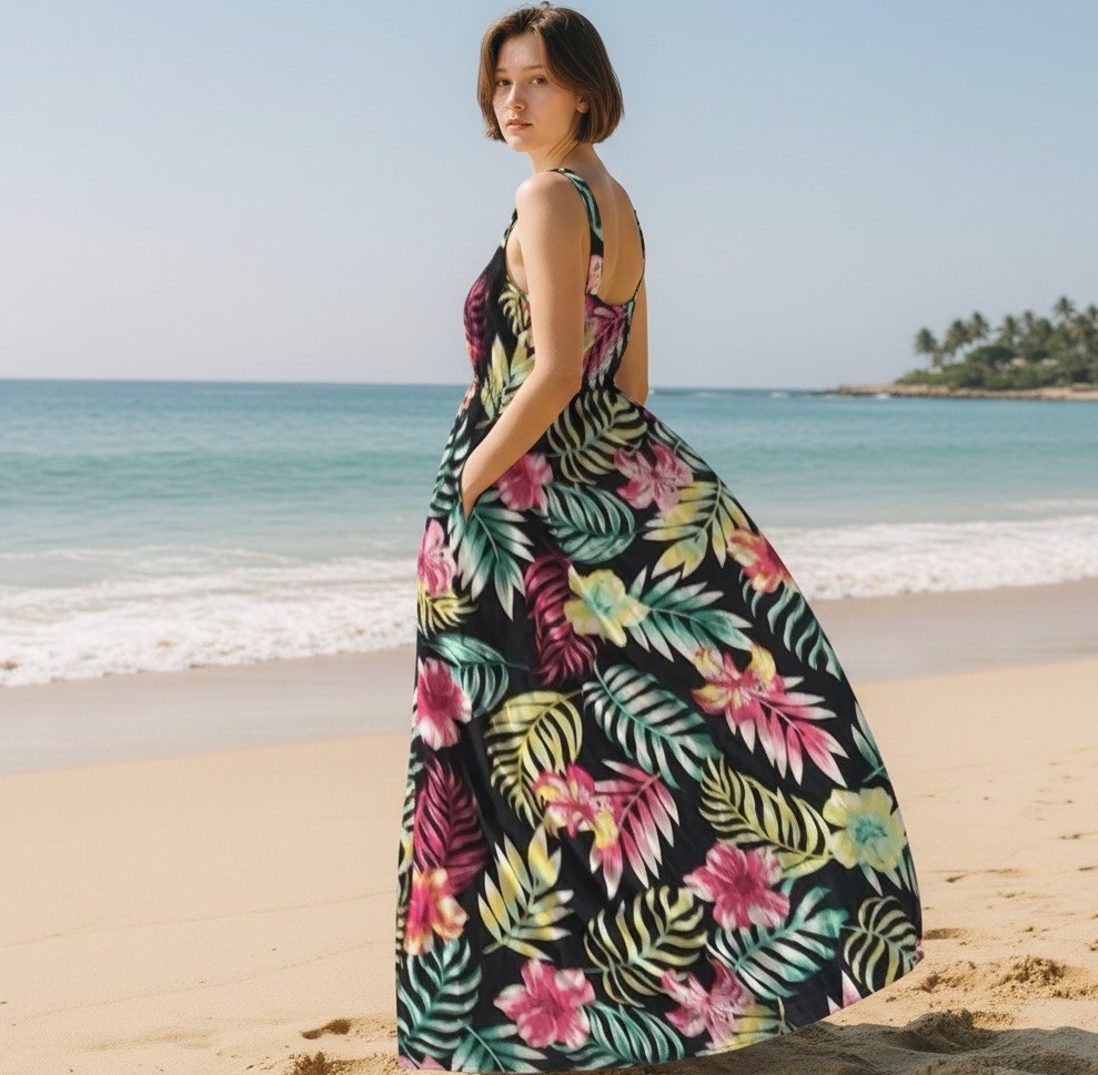 Jamie & Layla Small Multicolor Tropical Floral Printed Long Dress 95% Polyester