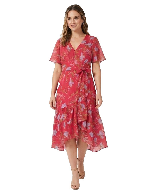 Vince Camuto Wrap Dress V-neck Fit & Flare Rushing Detail M Fuchsia Red