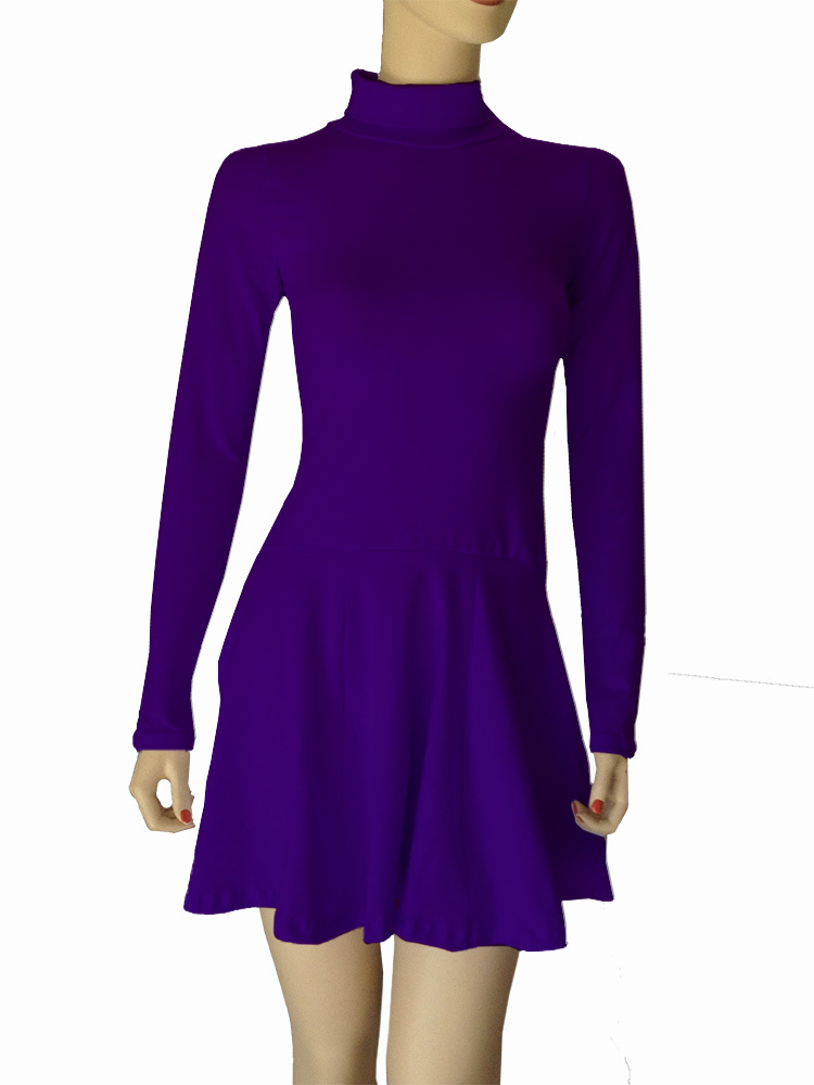 Cotton Spandex Long Sleeve Turtleneck Skater Dress