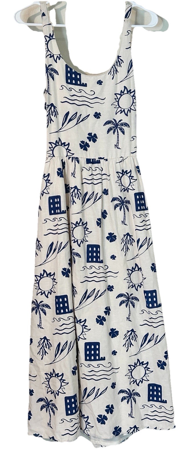 Sincerely Jules M Cottage Core Maxi Dress Romantic Cutout Back Smocked Blue Whit