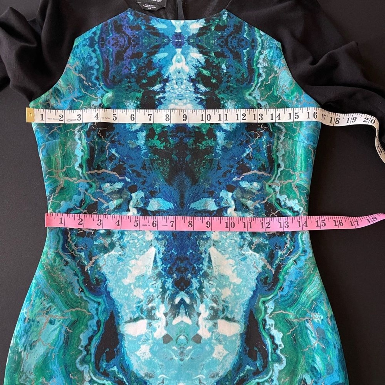 Bebe Abstract Marble Print Bodycon Dress Long Sleeve Size M
