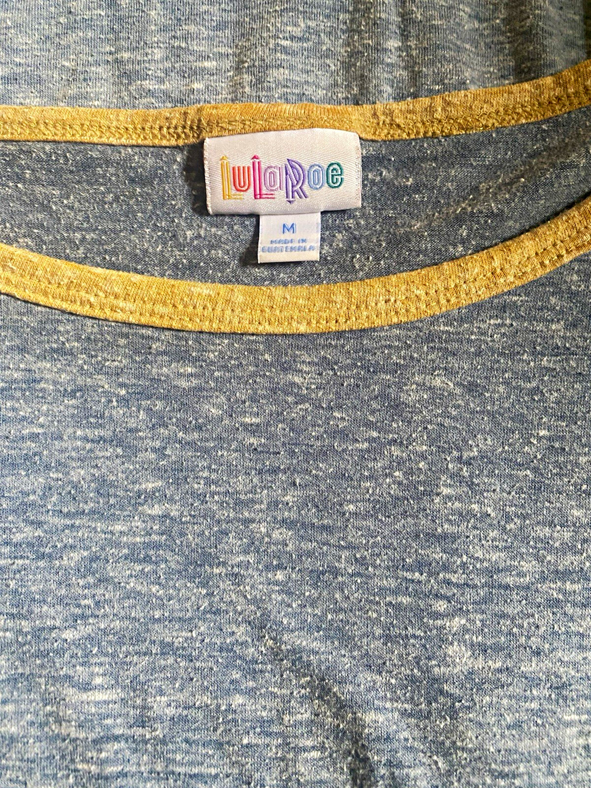 LuLaRoe Heathered Blue/Tan Trim Maxi T-Shirt Dress 3/4 Sleeve Stretch M