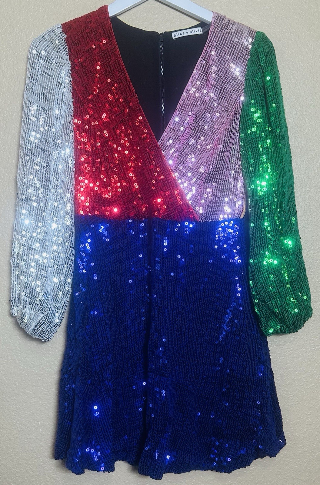 Alice + Olivia Blaze Sequin Color Block Mini Dress Multicolor Womens Size 2 NWOT