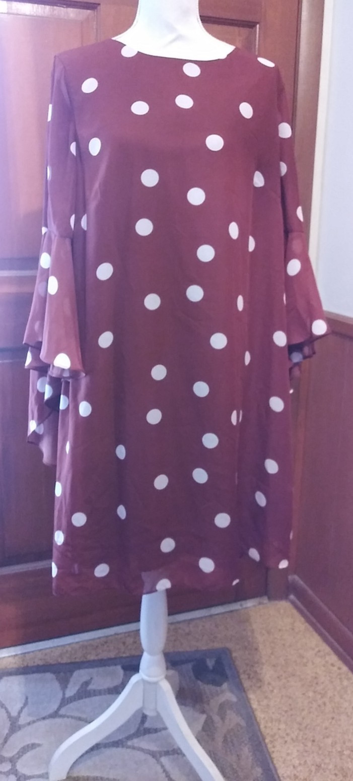 Preston & York Size 18 Lined Long Huge Bell Sleeves Zip Back Circles 38″ L hang