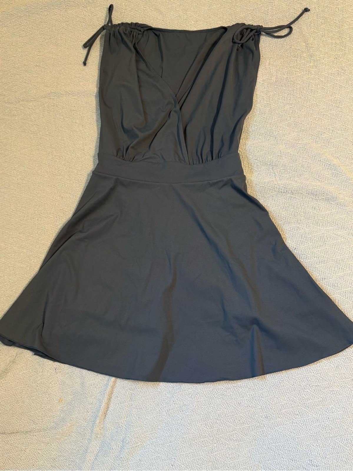 HALARA Smoky BlueTie-Shoulder Fit & Flare Dress with Built-In Shorts