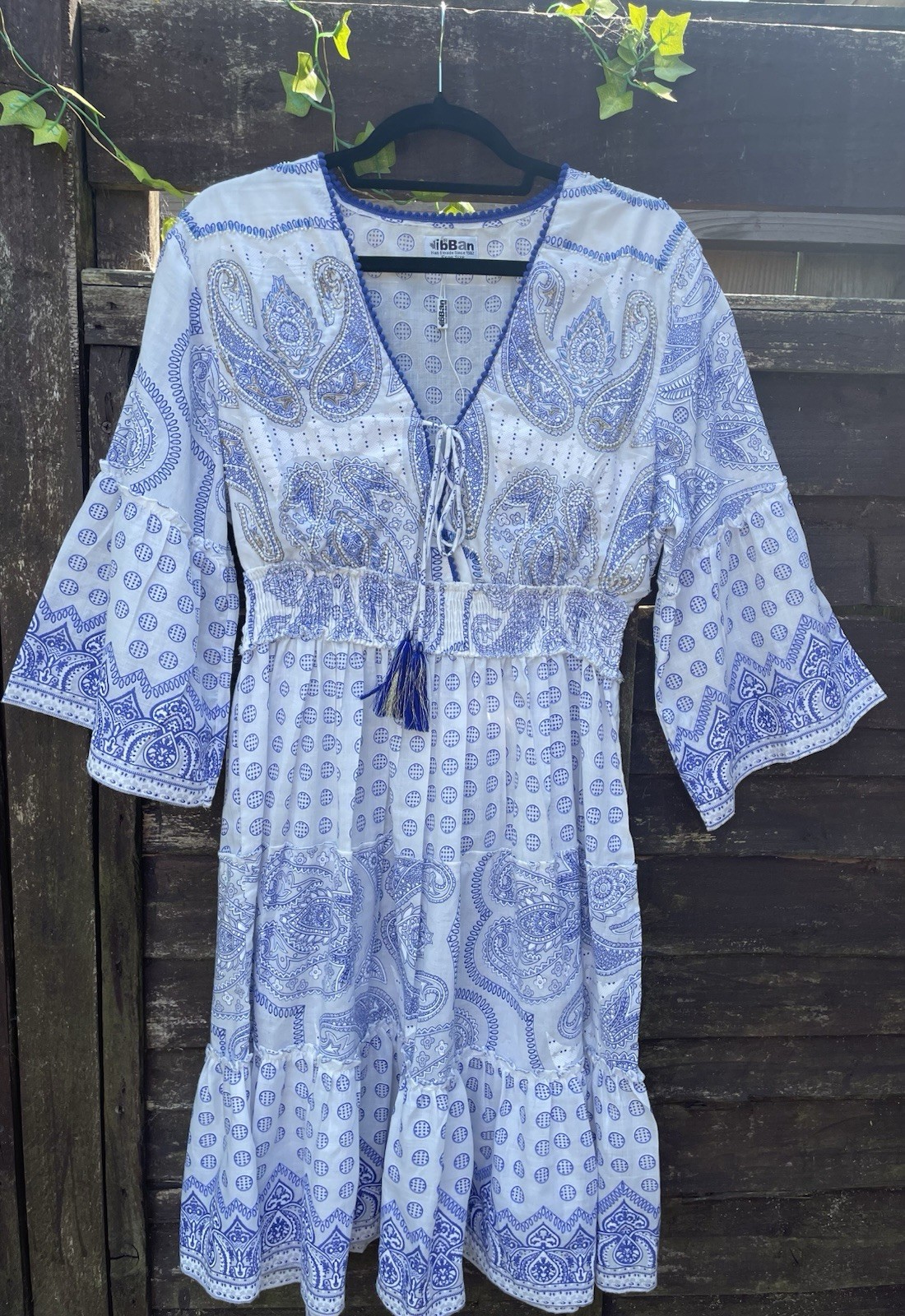 Free Size ibBan Mayra Short Dress 100% Cotton Embroidered 3/4 Sleeve New