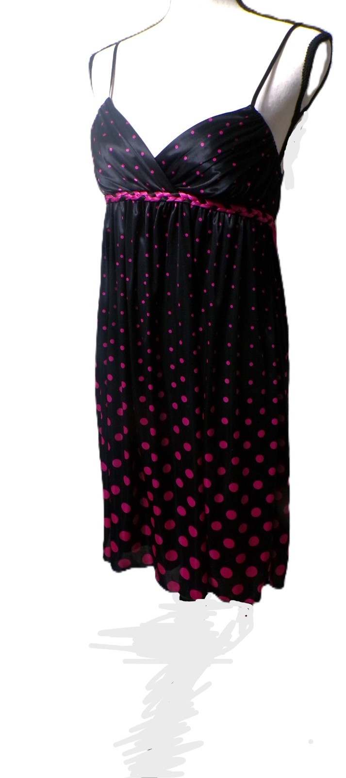 Y2k Ruby Rox Babydoll Mini Dress M Satin Black Pink Polk Dots Fairy Whimsigoth