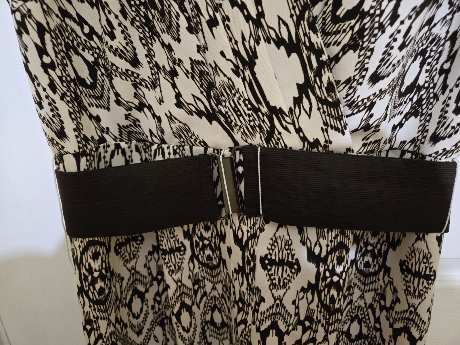 Emma & Michele Brown and Beige Geometric Fit & Flare Dress Sleeveless Belted 12