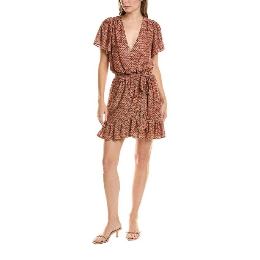 Ramy Brook Women’s Knee Length Dress Size XL Orange Patterned Short Sleeve