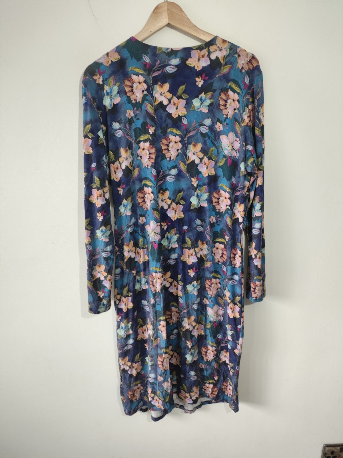 Joe Browns Midi Dress size 18 Blue Floral Casual Long Sleeve Wrap Vneck Folklore
