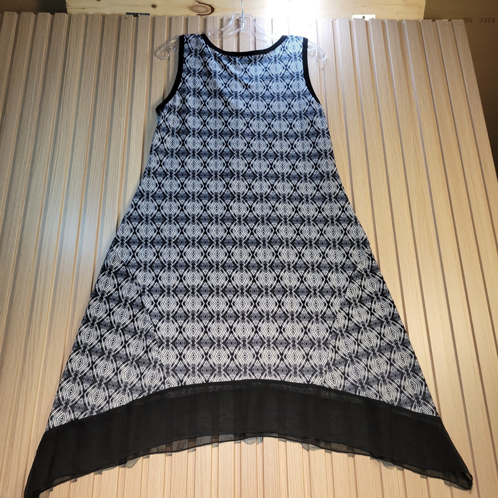 Espresso Womens Geometric Diamond Print High Low Sharkbite Dress Black White L