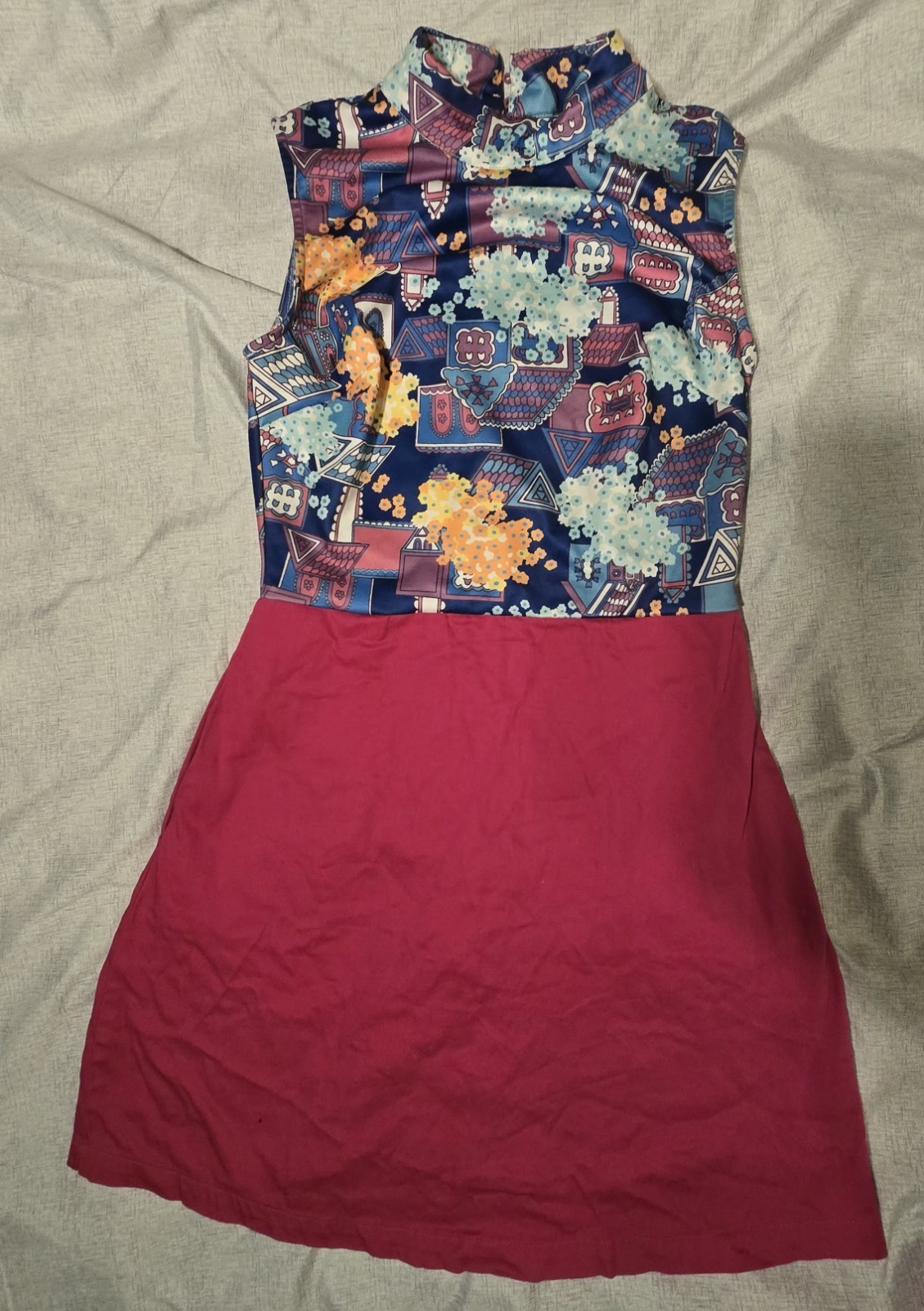 Snake Parlour XS Graphic Mock Neck Sleeveless Dress Pink Colorblock Designer