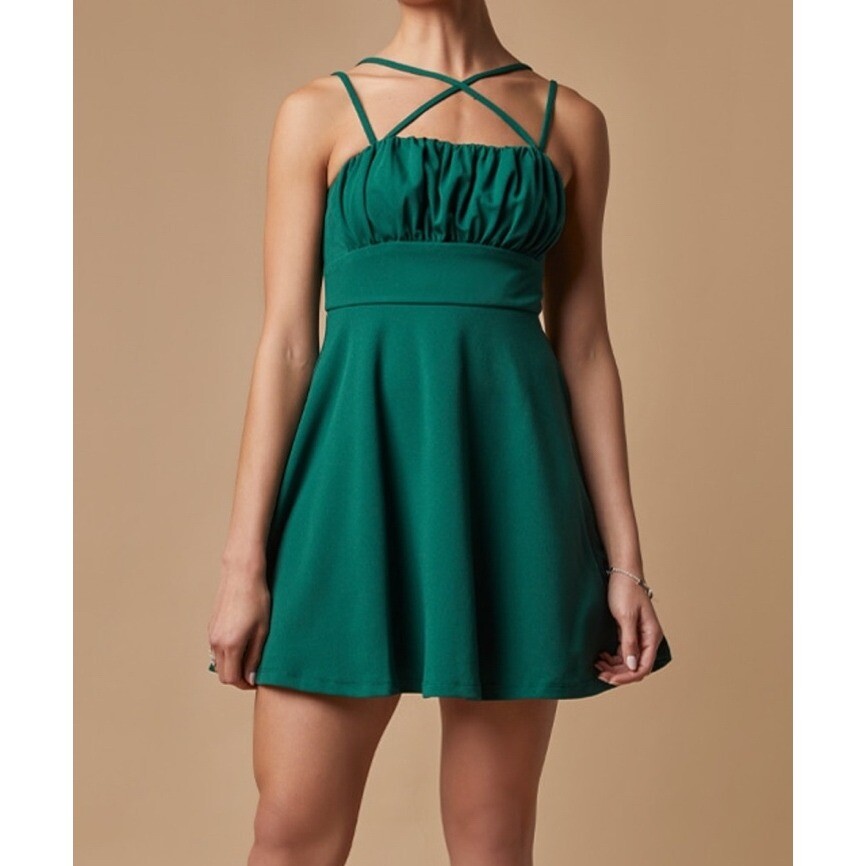 Mi Ami for Francesca’s Solid Green Jenny Strappy Cross Over Mini Dress Lined S