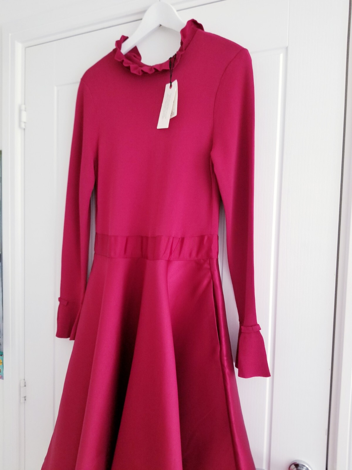 Ted Baker Zadi Midi Dress Knitted Bodice Deep Pink Red Long Sleeve Size 4 UK 14