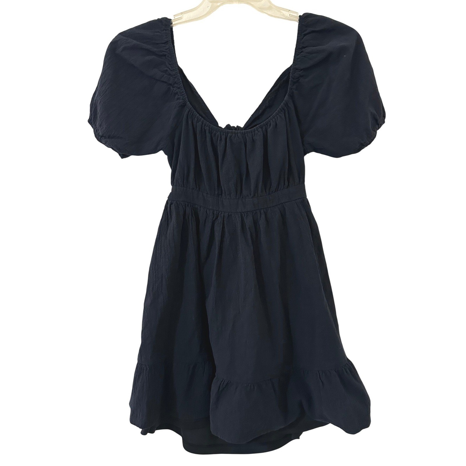 Hesperus Black Cotton Puff Sleeve Cutout Back Mini Dress Size Large Coquette