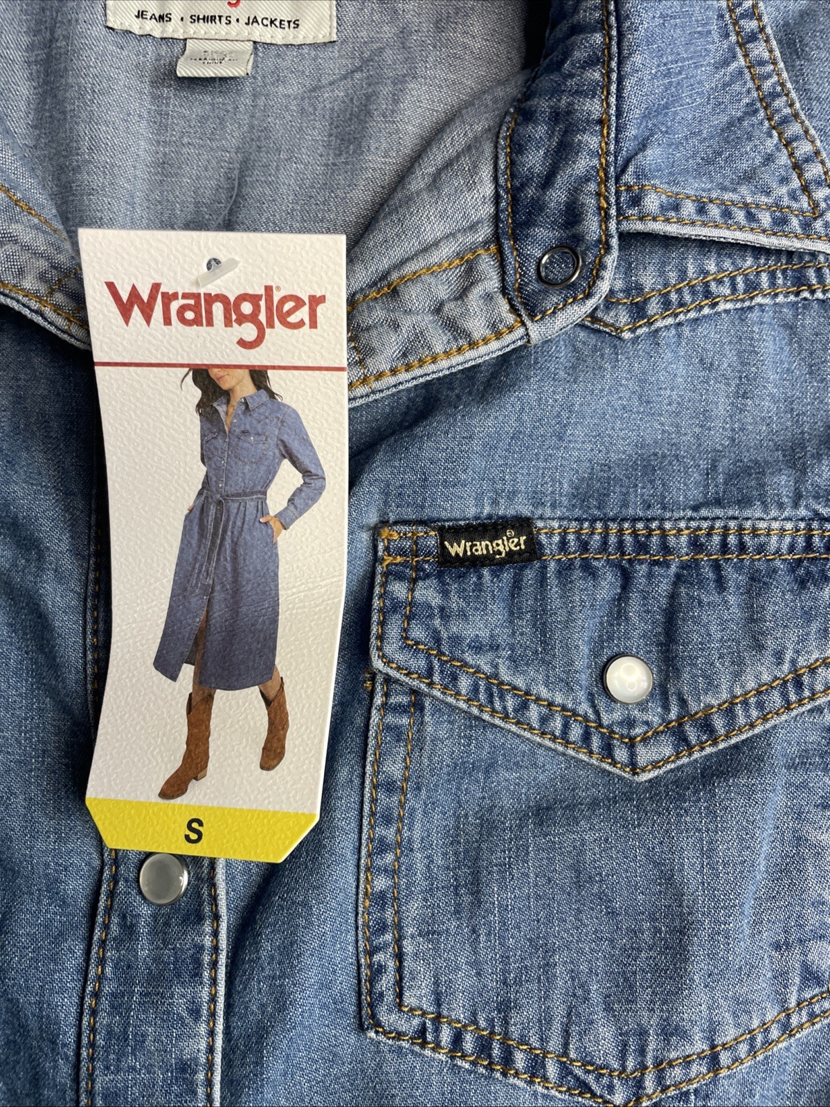 Wrangler Belted Denim Midi Dress Size-S Blues- Jean Dress- NWT- Two Side Pockets