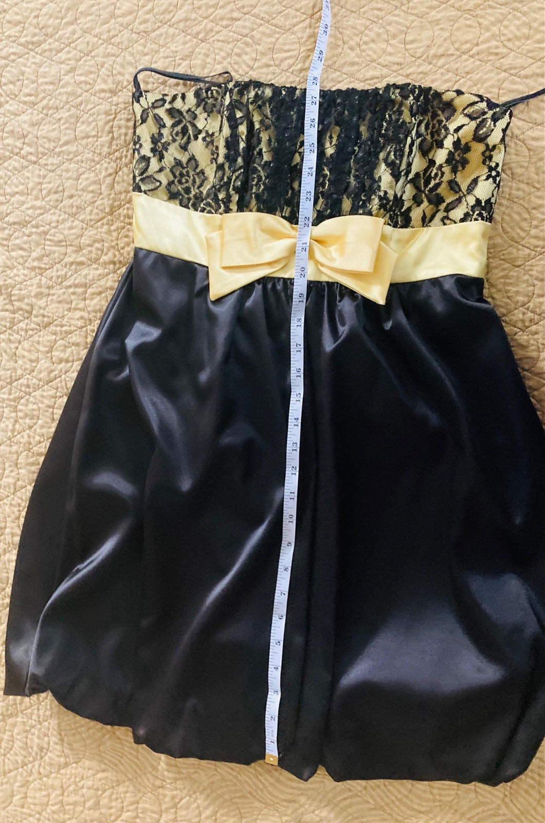 Sally USA NWT Medium HOCO Dress Black with Yellow Bow and Lace Accent