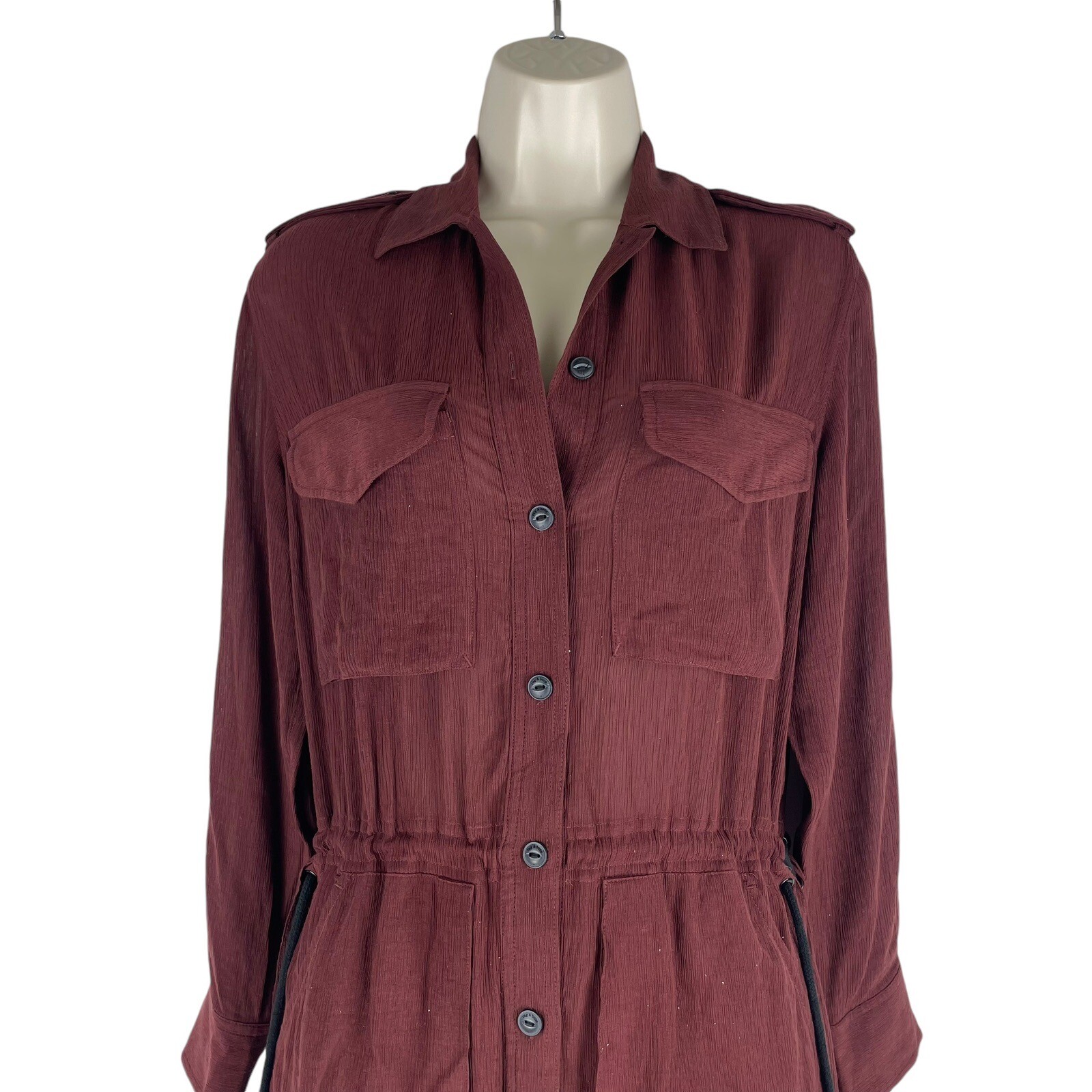 NEW Rag & Bone Oasis Button Down Shirt Dress Waist Tie Deep Red Women Size XXS
