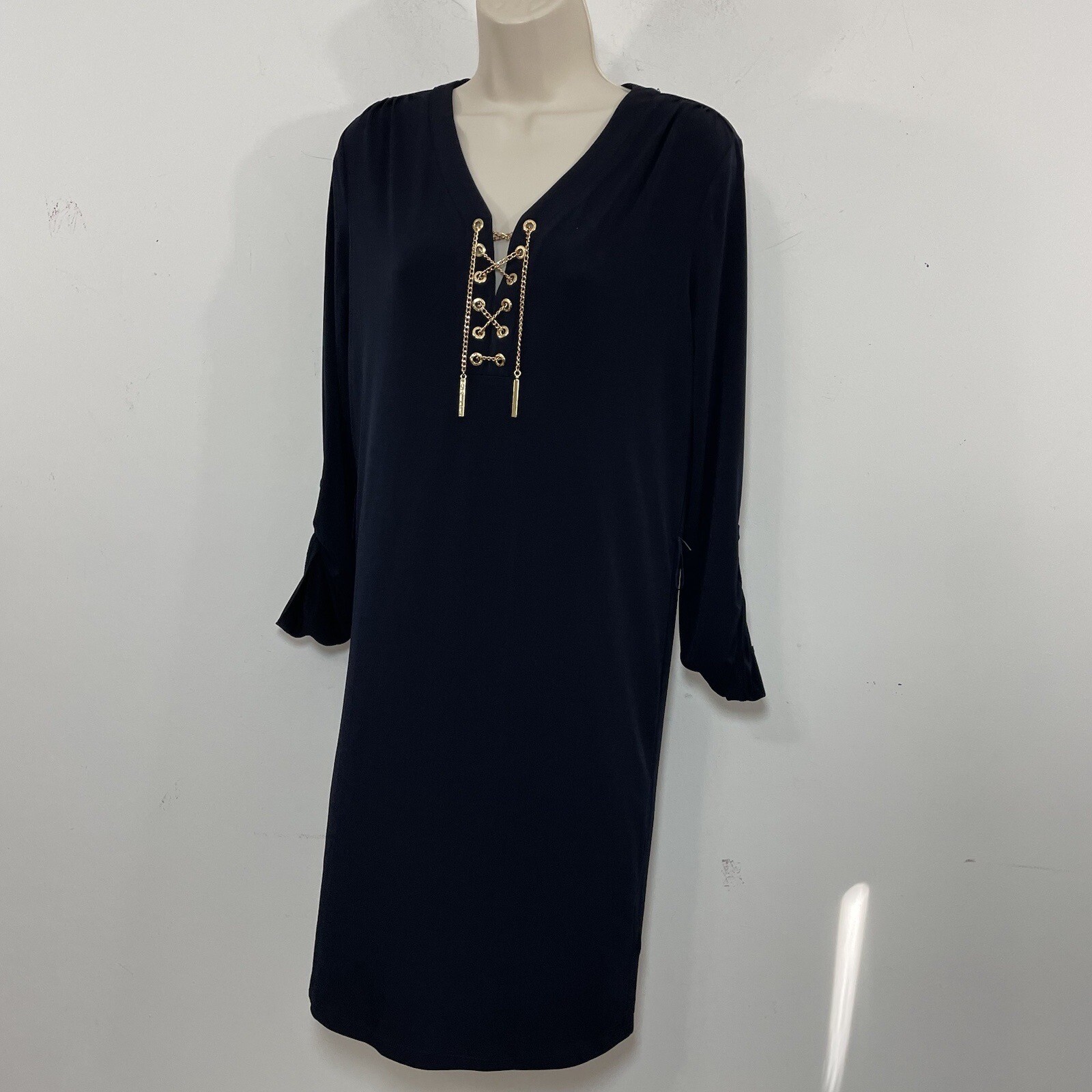 NWT Michael michael Kors Black jersey Shift Dress Gold Chain Small long Nautical