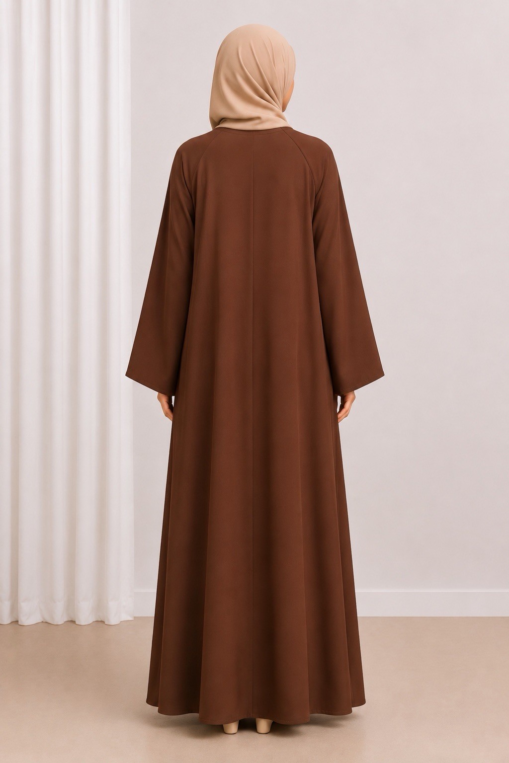 Women’s Brown Closed Abaya One Size Long Sleeve Round Neck Modest Wear