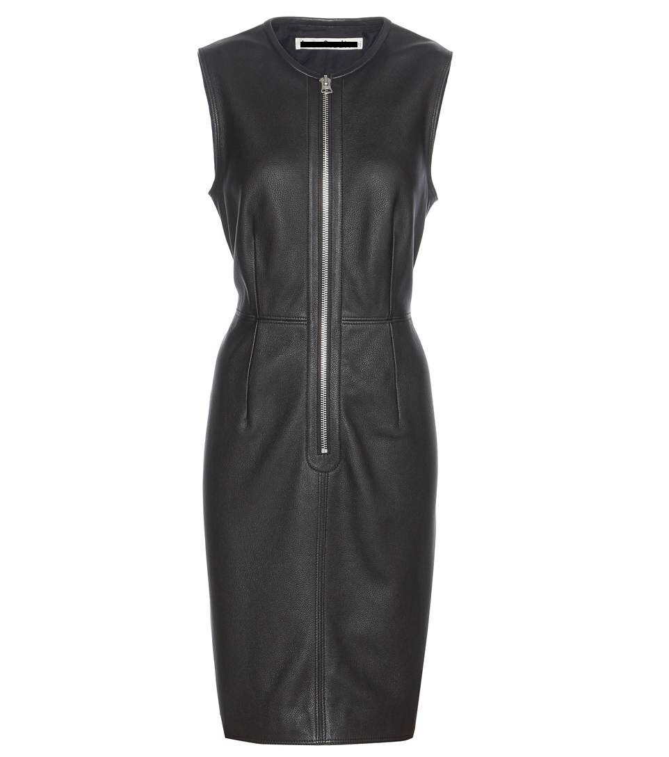 Women Leather Dress Black Genuine Lambskin Leather Sexy Dress XS-3XL DS98