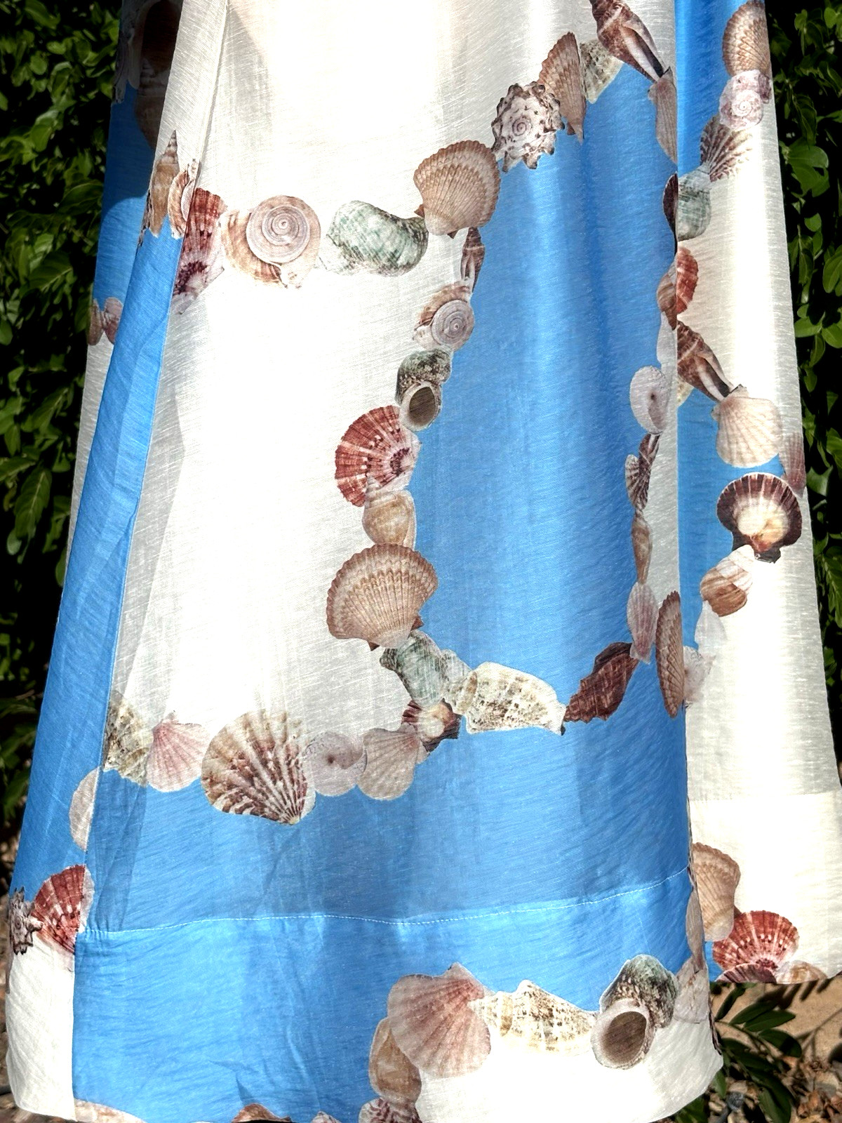 Caroline Constas S Blue/Sea shells Print Long Sleeves Collared Buttoned up Maxi