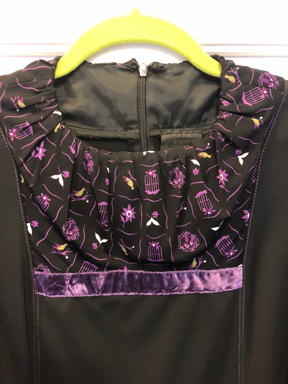 17. Rare Anna Sui Black Purple Velvet Trim Bird Dress 2 Flawless