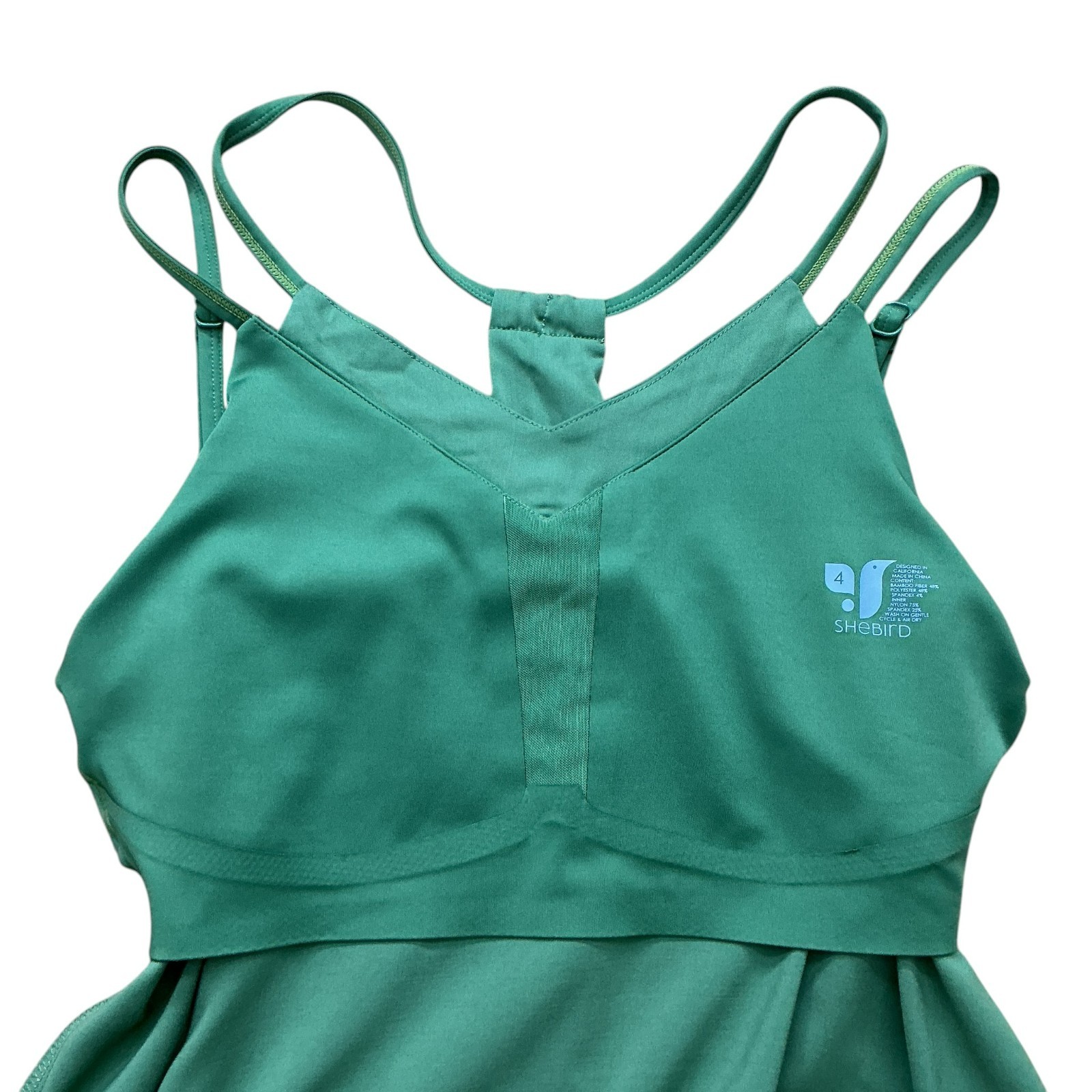 SheBird The Savannah Strappy Maxi Bra Dress Green Bamboo Blend sz 4 Slit Pockets