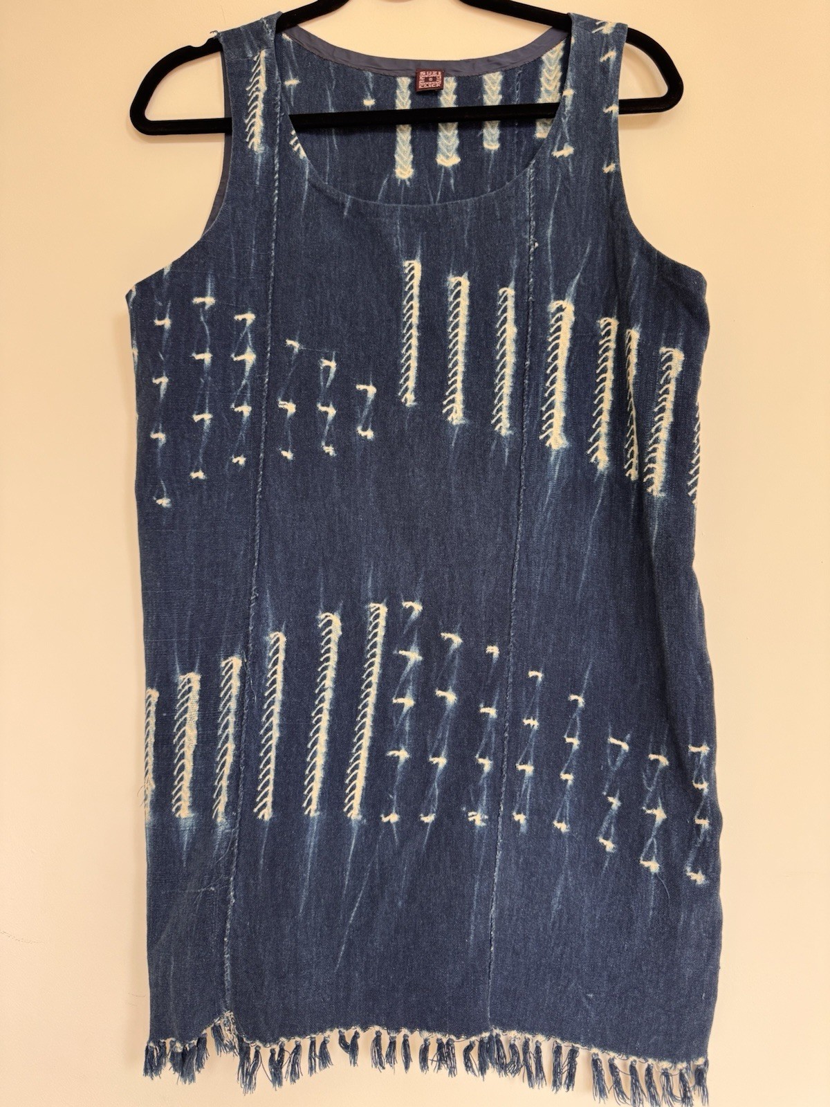 SUZI CLICK Custom Wearable Art Indigo Textile Tunic Dress Fringed Women S tribal
