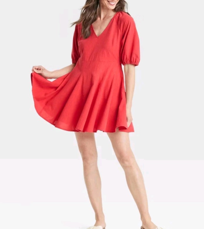 Women’s Bell Elbow Sleeve Mini A-Line Dress – Universal Thread Red XS