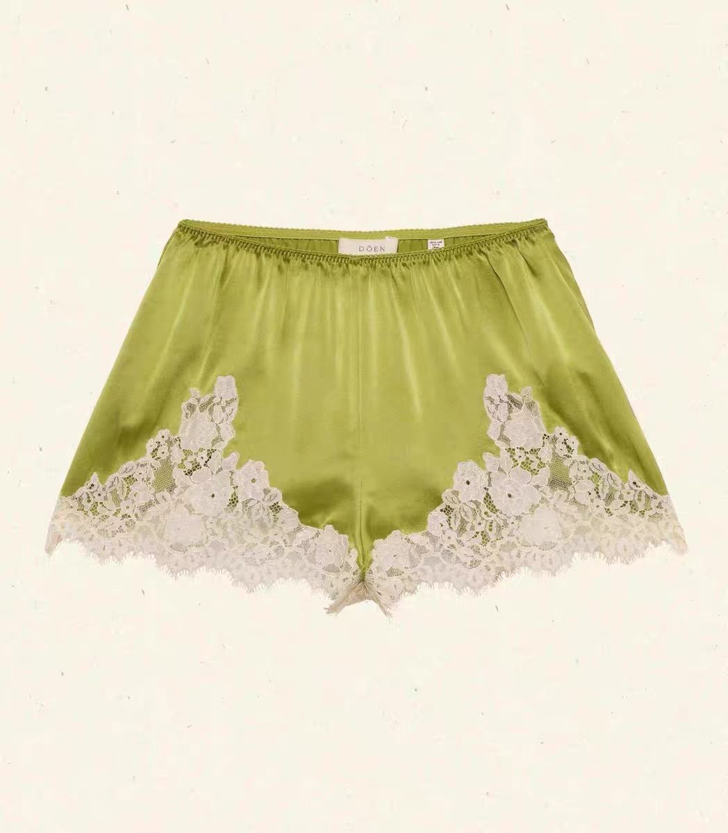 Doen lace patchwork silk vest shorts set