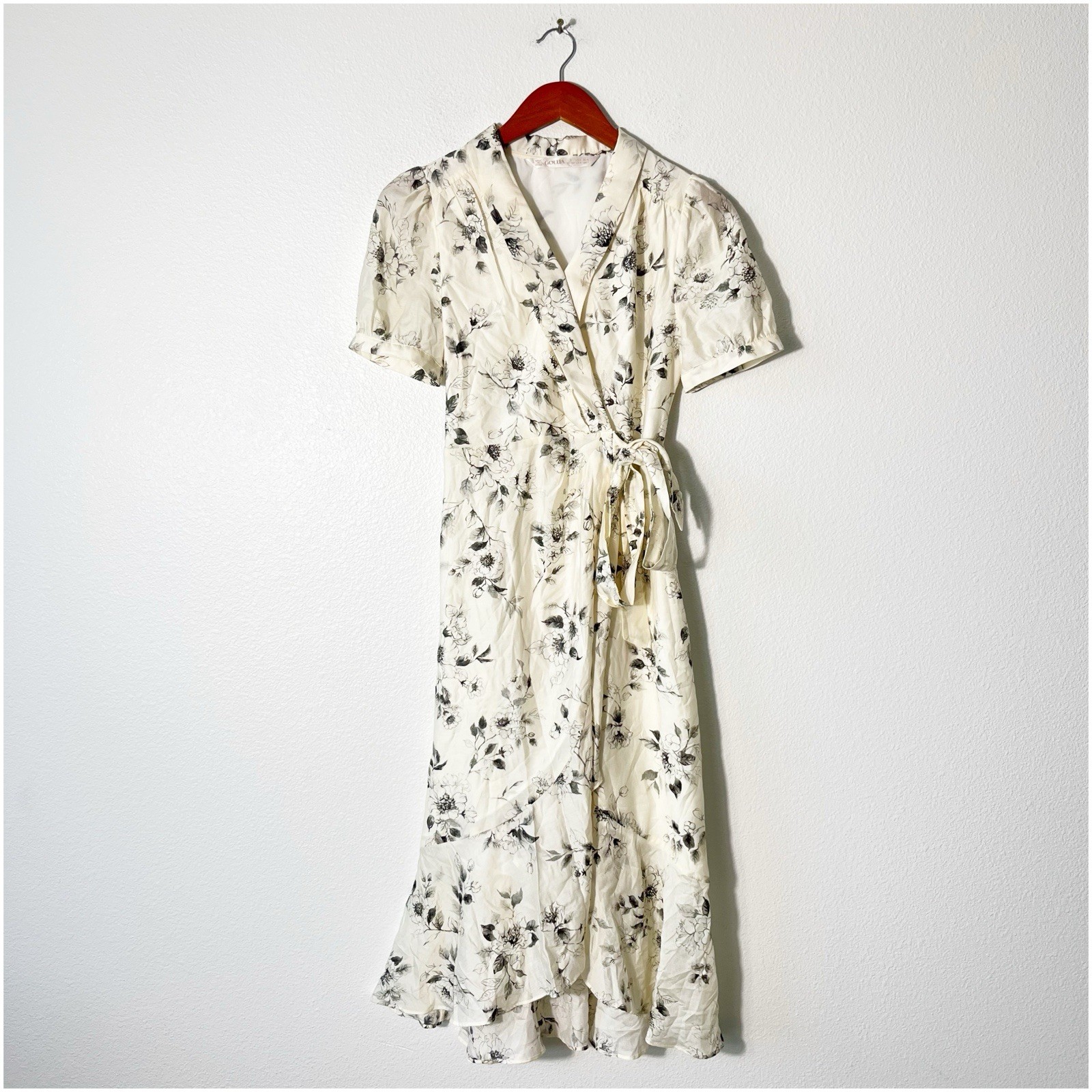 Goelia Ink Floral Print Puff Sleeve Wrap Dress Size 4 Fairy Romantic Feminine