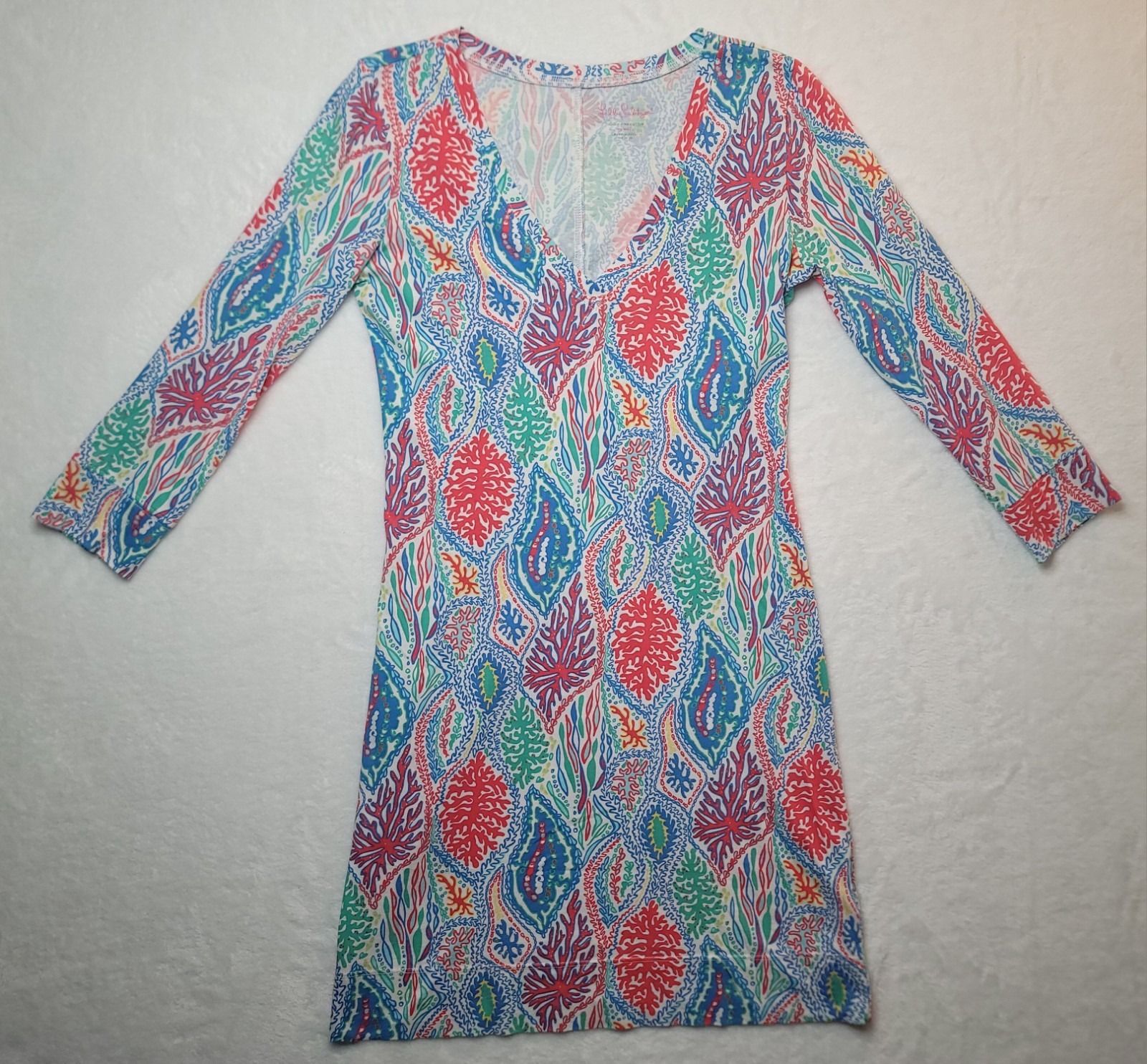 Lilly Pulitzer Let Minnow Christie Mini Dress XS V-Neck Pima Cotton 3/4 Sleeves