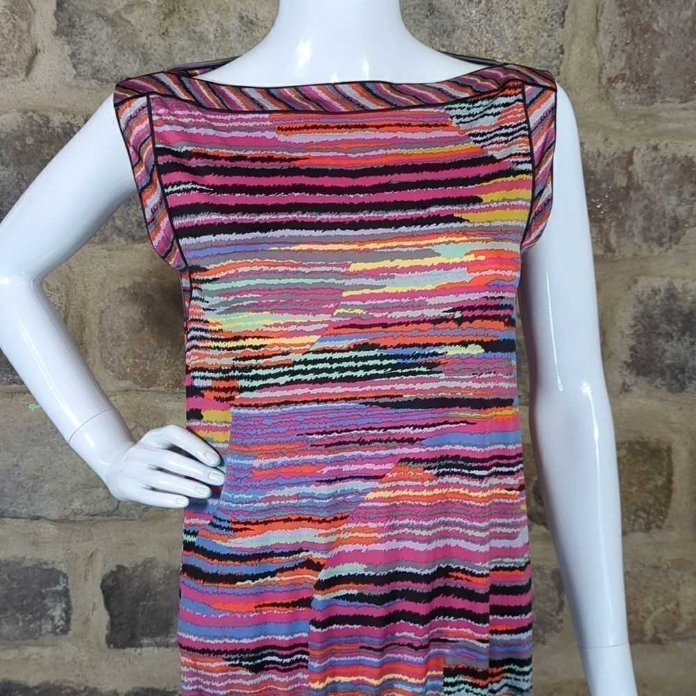 BCBGMAXAZRIA Womens Multi Color Abstract Stripe Boat Neck Sheath Dress XS