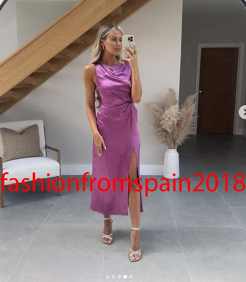 ZARA NEW WOMAN SATIN MIDI DRESS KNOT SLIT PURPLE XS-XL 3666/165