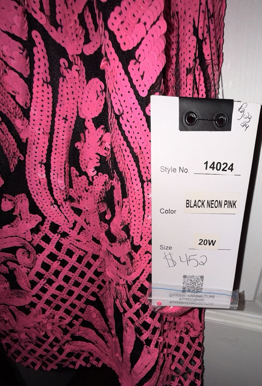 Primavera Sequin V-Neck Sleeveless Maxi Bodycon Dress Black/Neon Pink 20W