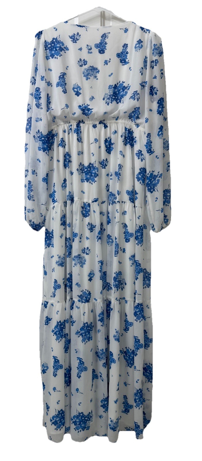 Sugarlips Blue White Floral Kissa Tiered Maxi Dress Button Down Long Sleeve Sz S