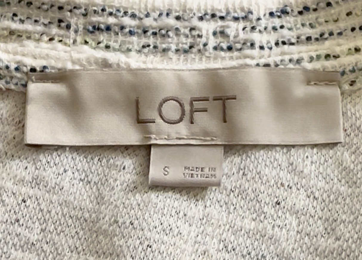 LOFT Cream Striped Scoop Neck Puff-Sleeve Mini Dress Size S